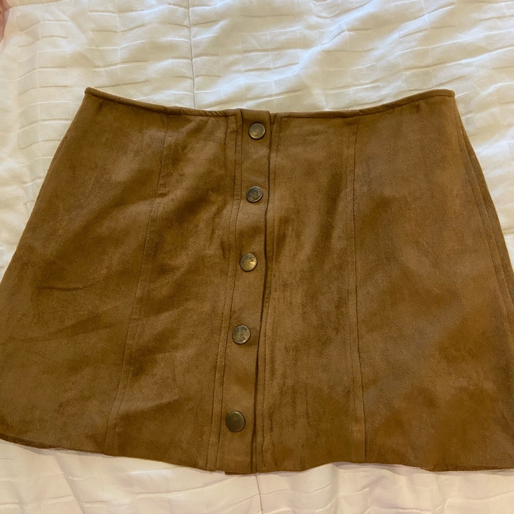 Brown Suede LF Button Up Skirt